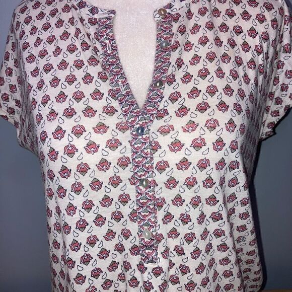 Lucky Brand, Short Sleeve 1/4 Button Down Boho Patterned Top Small Women - Picture 2 of 11